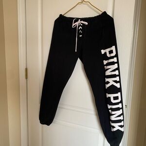 PINK Victoria's Secret Black Sweatpants with White Logo Tag